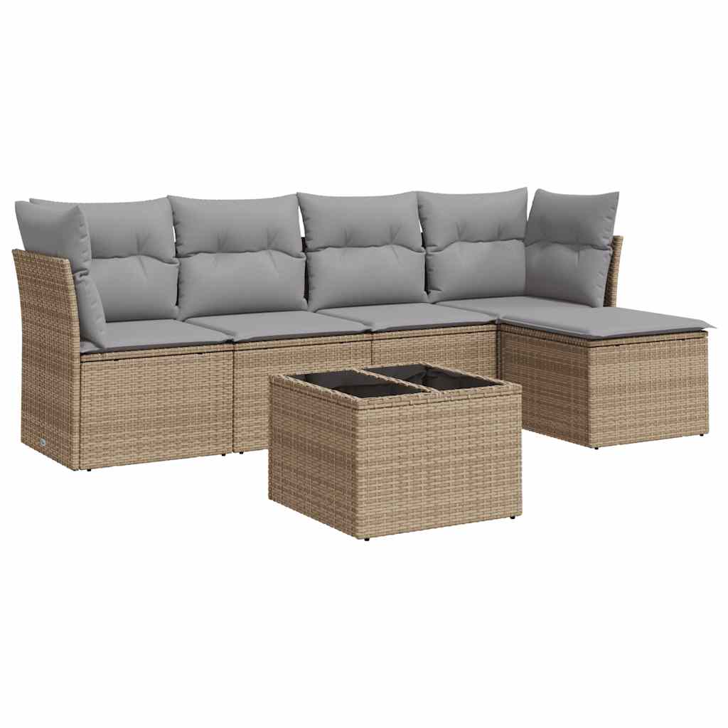 sofasæt til haven 6 dele med hynder polyrattan beige