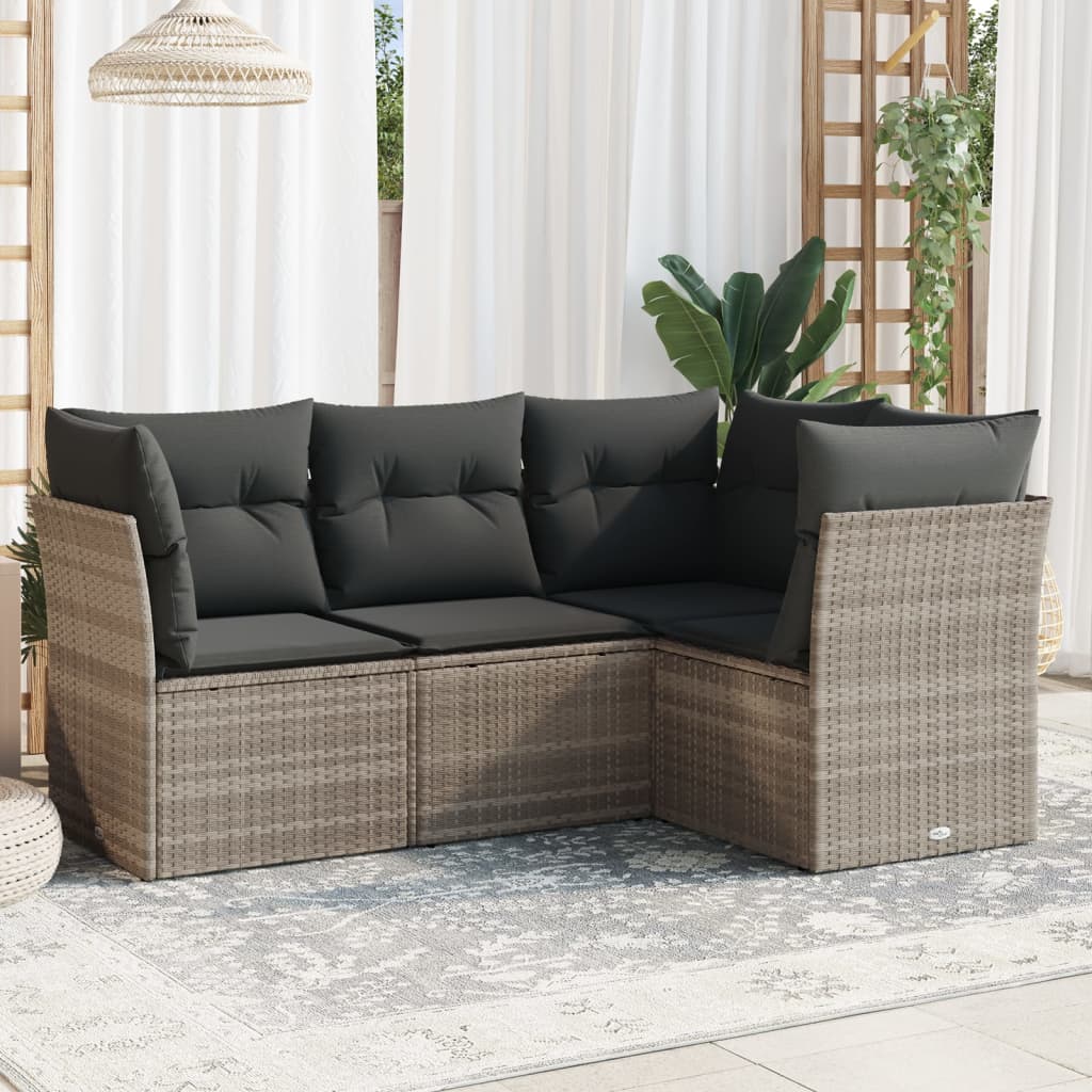 sofasæt til haven 4 dele med hynder polyrattan lysegrå
