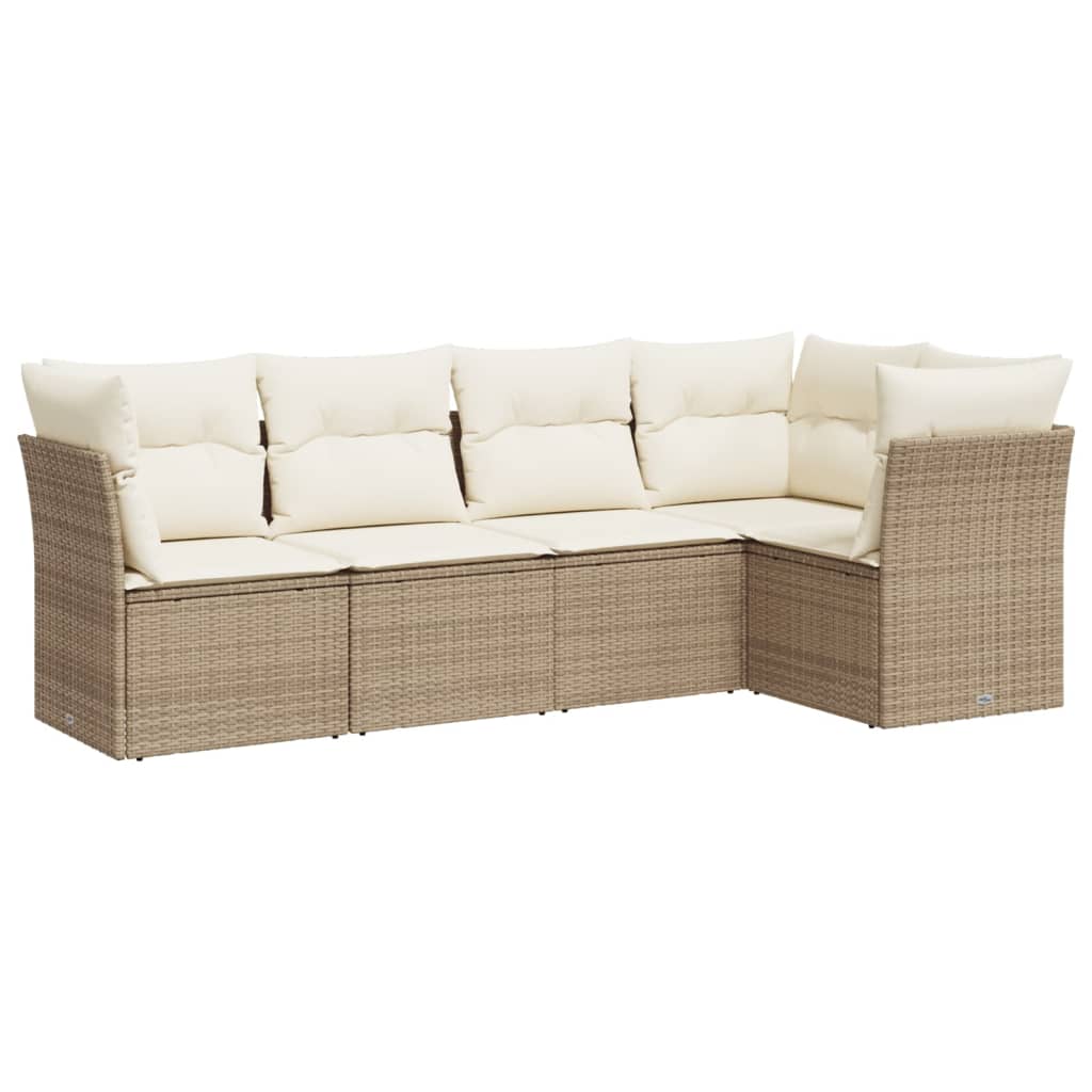 sofasæt til haven 5 dele med hynder polyrattan beige