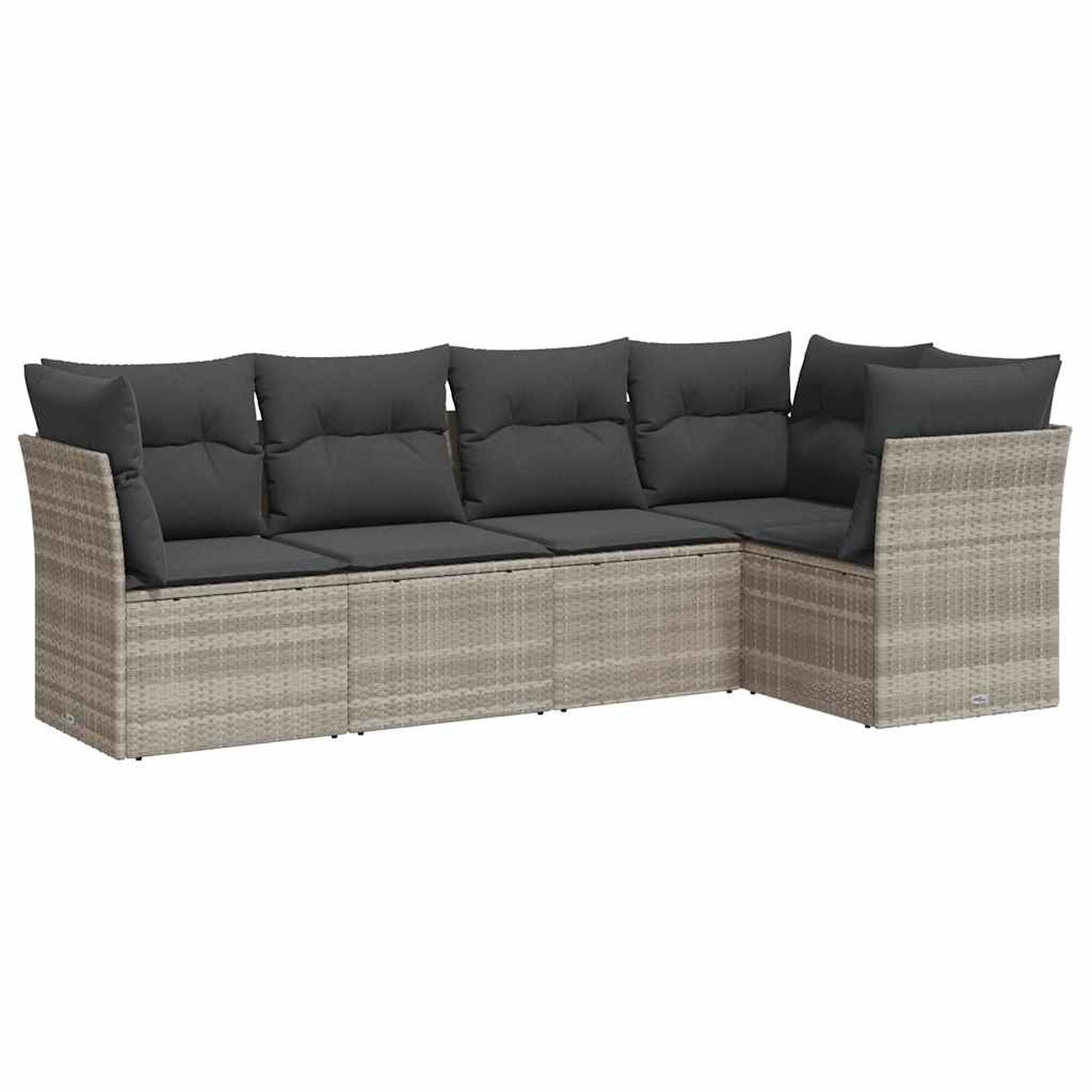 sofasæt 5 dele med hynder polyrattan lysegrå