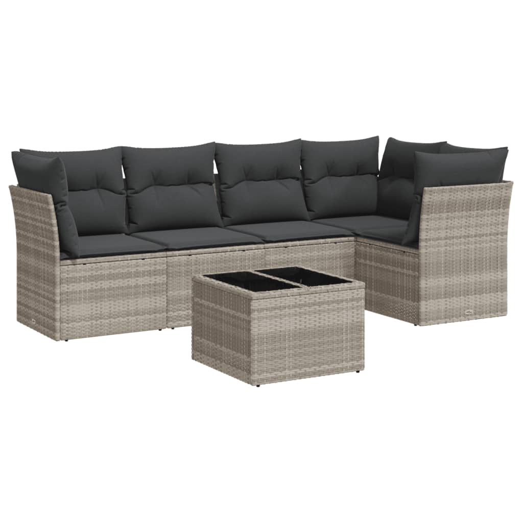 sofasæt til haven 6 dele med hynder polyrattan lysegrå