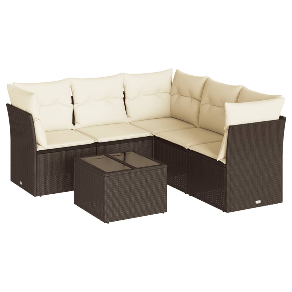 sofasæt til haven 6 dele med hynder polyrattan brun
