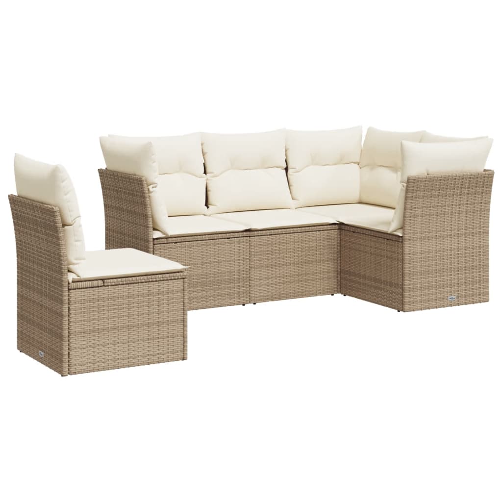 sofasæt til haven 5 dele med hynder polyrattan beige