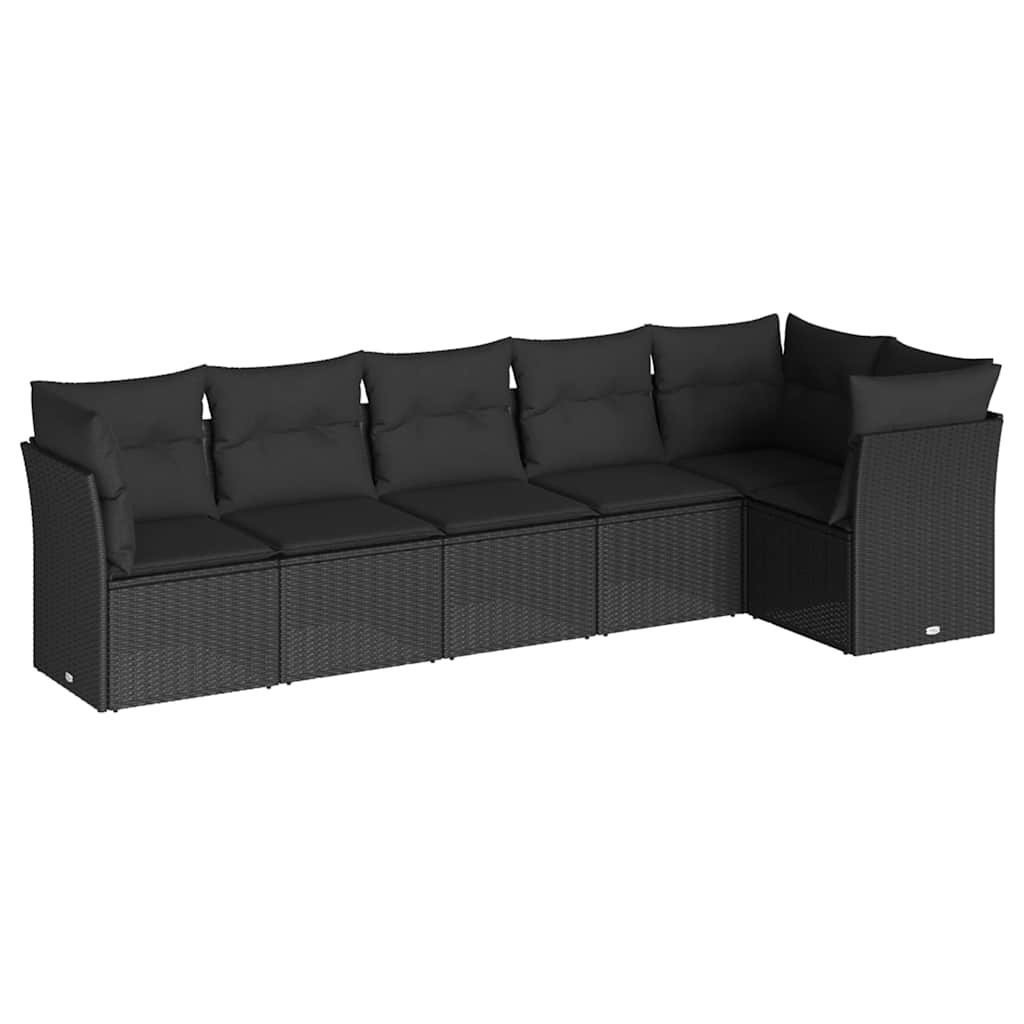 sofasæt til haven 6 dele med hynder polyrattan sort