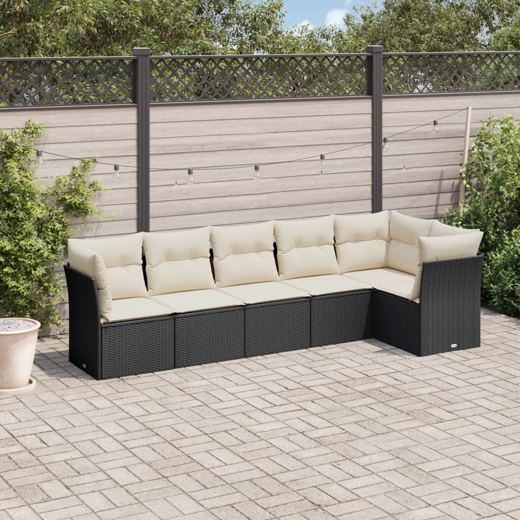 sofasæt til haven 6 dele med hynder polyrattan sort