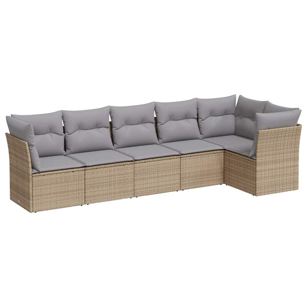 sofasæt til haven 6 dele med hynder polyrattan beige