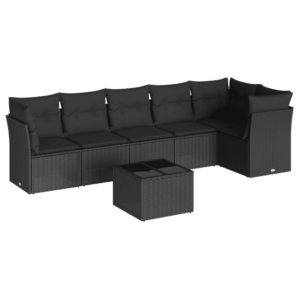 sofasæt til haven 7 dele med hynder polyrattan sort