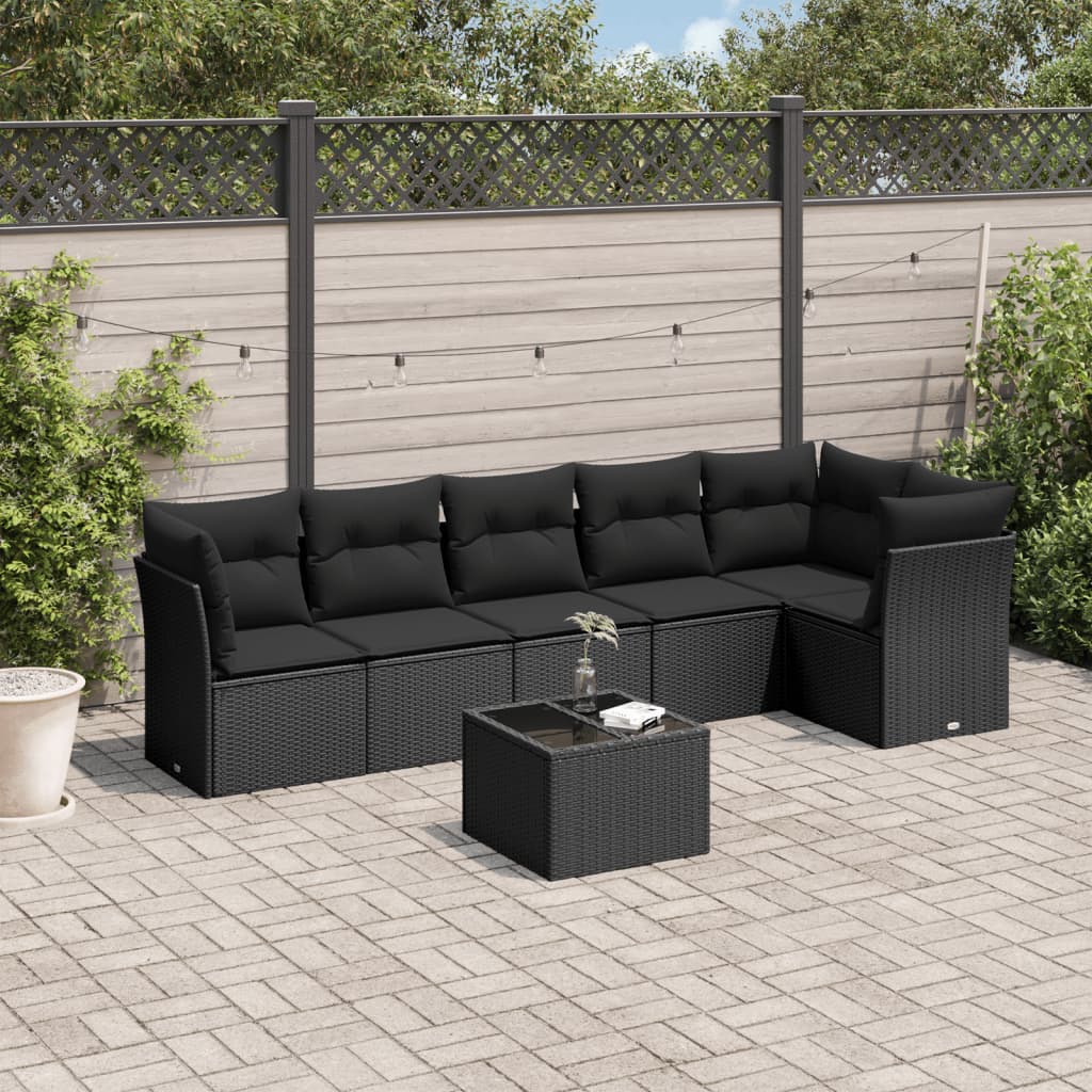 sofasæt til haven 7 dele med hynder polyrattan sort