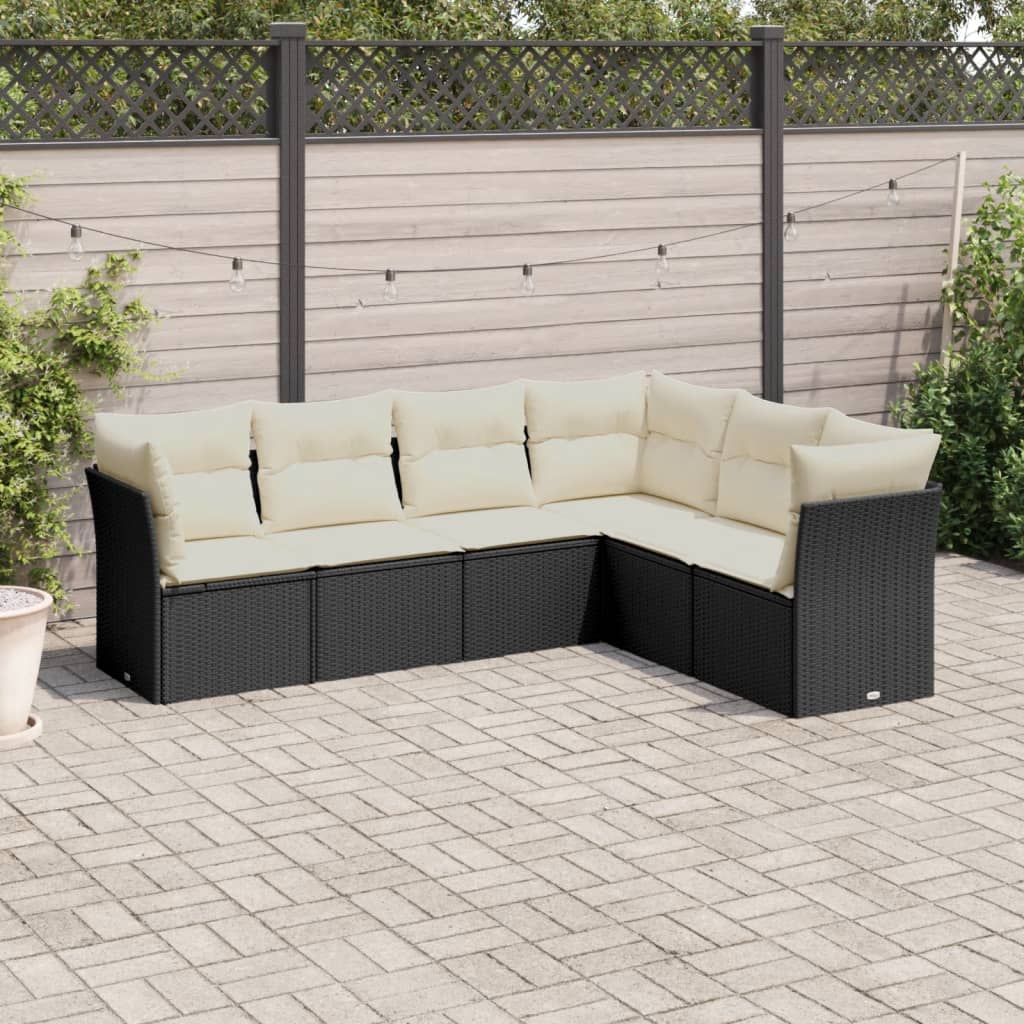 sofasæt til haven 6 dele med hynder polyrattan sort