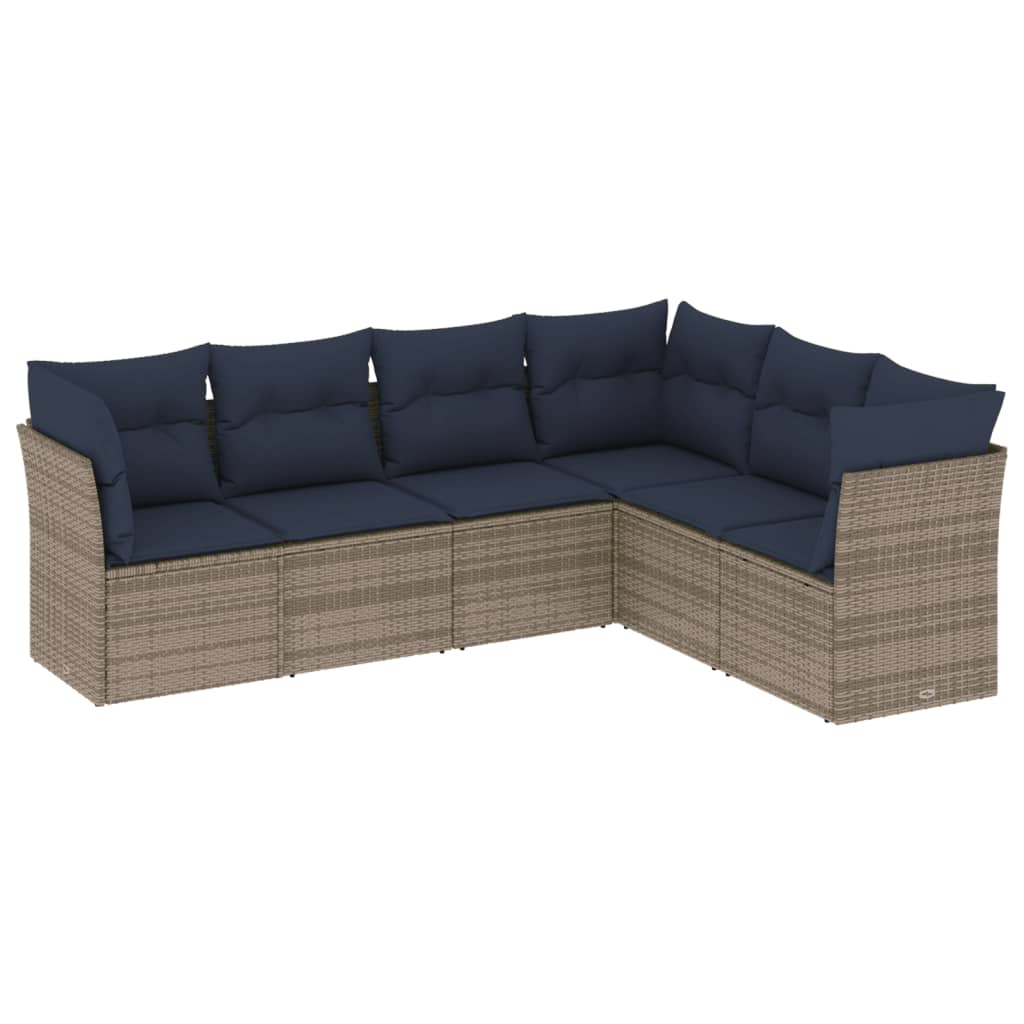 havesofasæt med 6 dele og hynder grå polyrattan