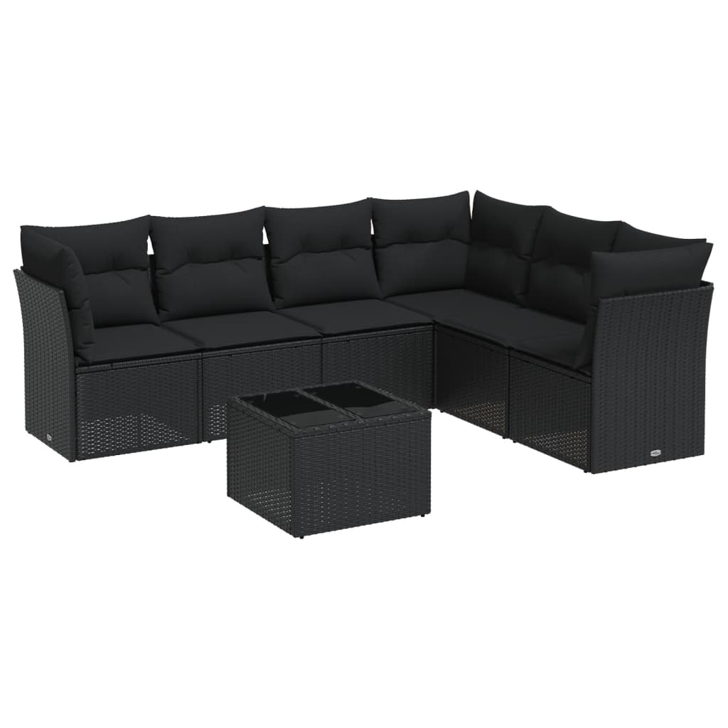 sofasæt til haven 7 dele med hynder polyrattan sort