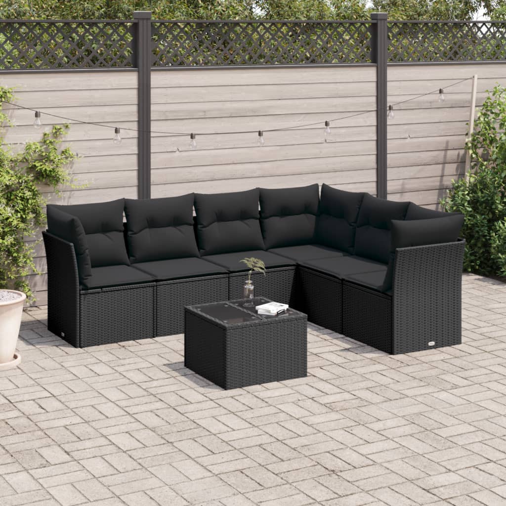sofasæt til haven 7 dele med hynder polyrattan sort