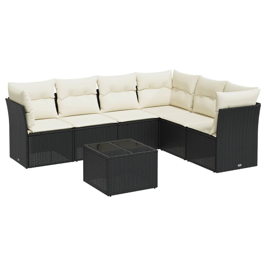 sofasæt til haven 7 dele med hynder polyrattan sort