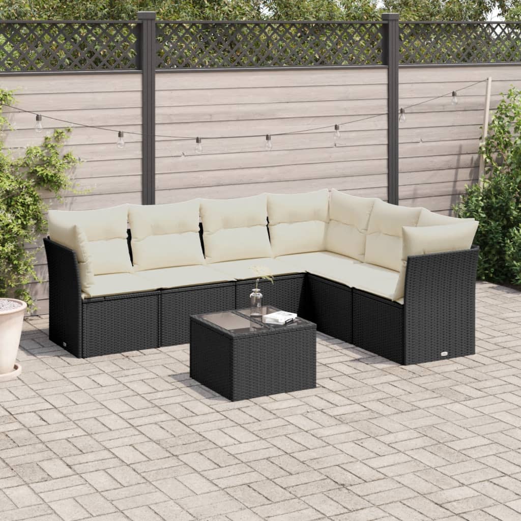 sofasæt til haven 7 dele med hynder polyrattan sort