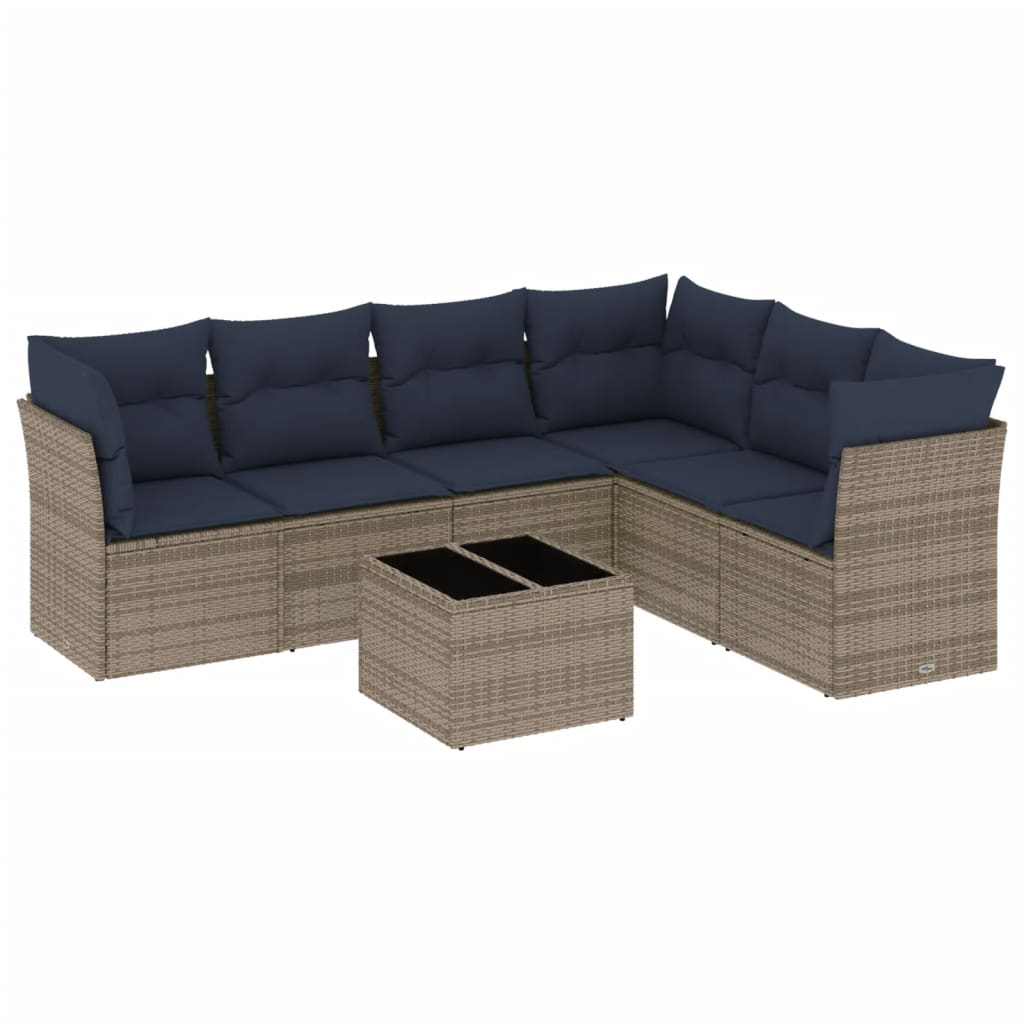havesofasæt med 7 dele og hynder grå polyrattan