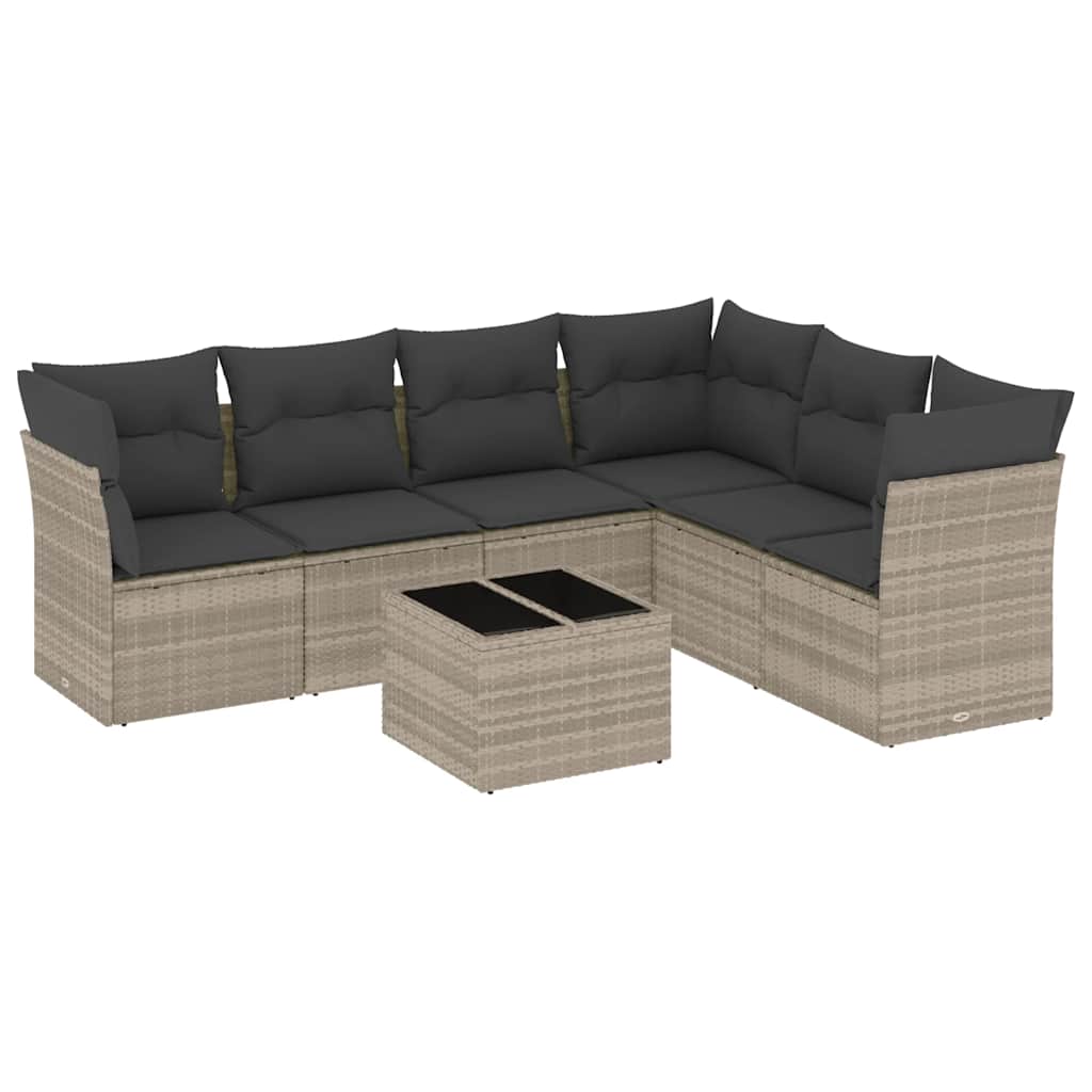 sofasæt til haven 7 dele med hynder polyrattan lysegrå