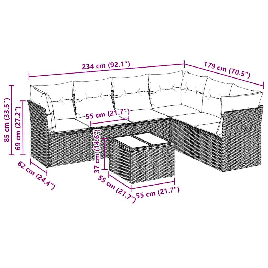 sofasæt til haven 7 dele med hynder polyrattan lysegrå