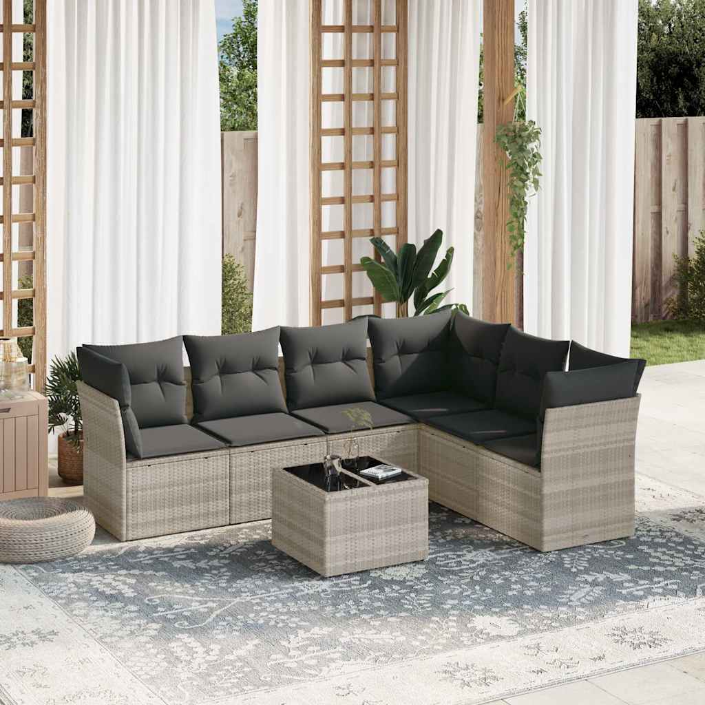 sofasæt til haven 7 dele med hynder polyrattan lysegrå
