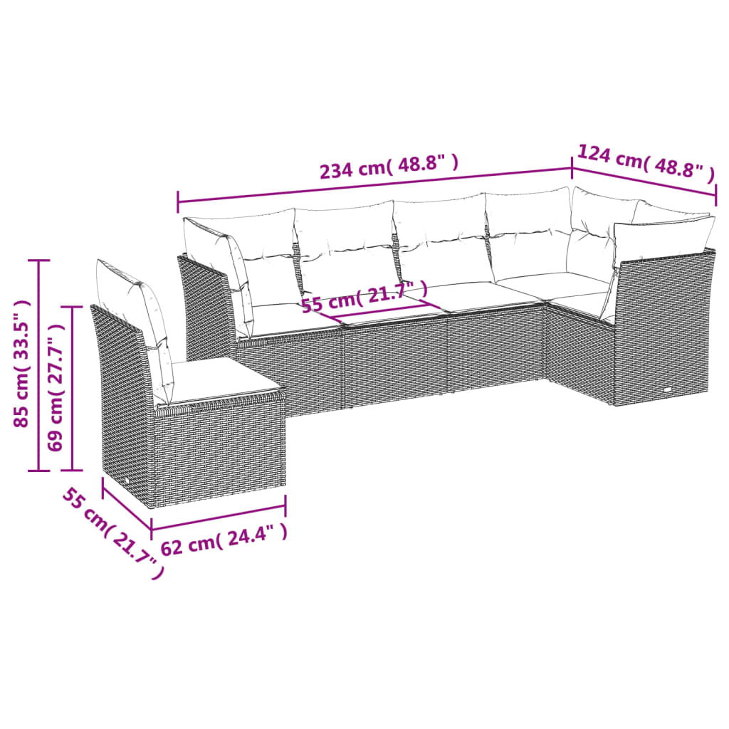 sofasæt til haven 6 dele med hynder polyrattan beige