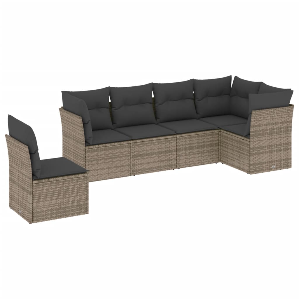sofasæt til haven 6 dele med hynder polyrattan grå