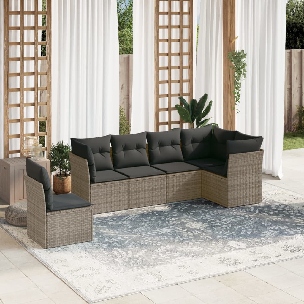 sofasæt til haven 6 dele med hynder polyrattan grå