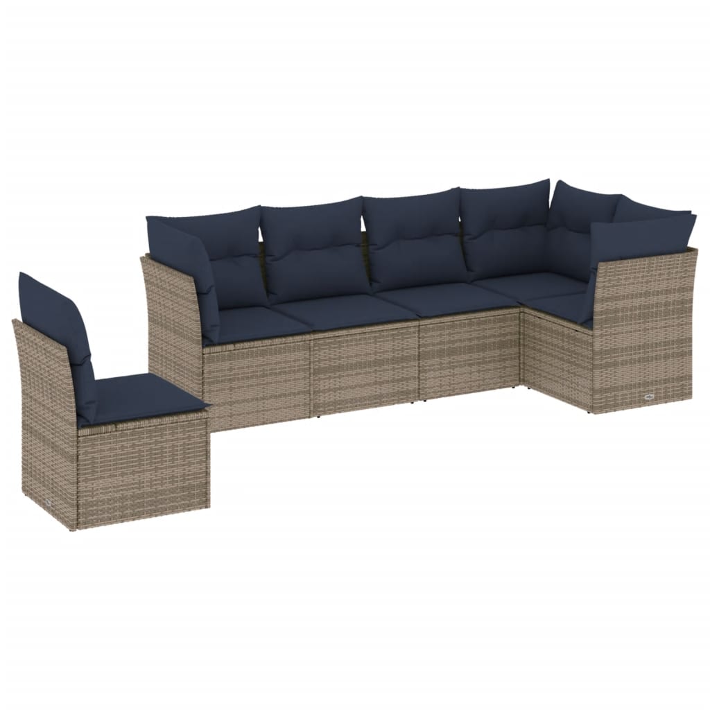 havesofasæt med 6 dele og hynder grå polyrattan