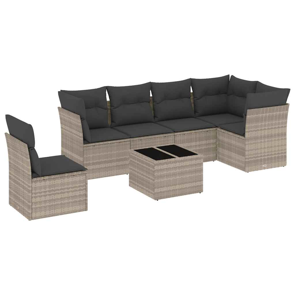 sofasæt til haven 7 dele med hynder polyrattan lysegrå