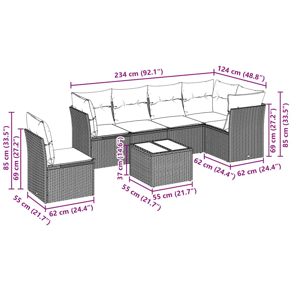 sofasæt til haven 7 dele med hynder polyrattan lysegrå