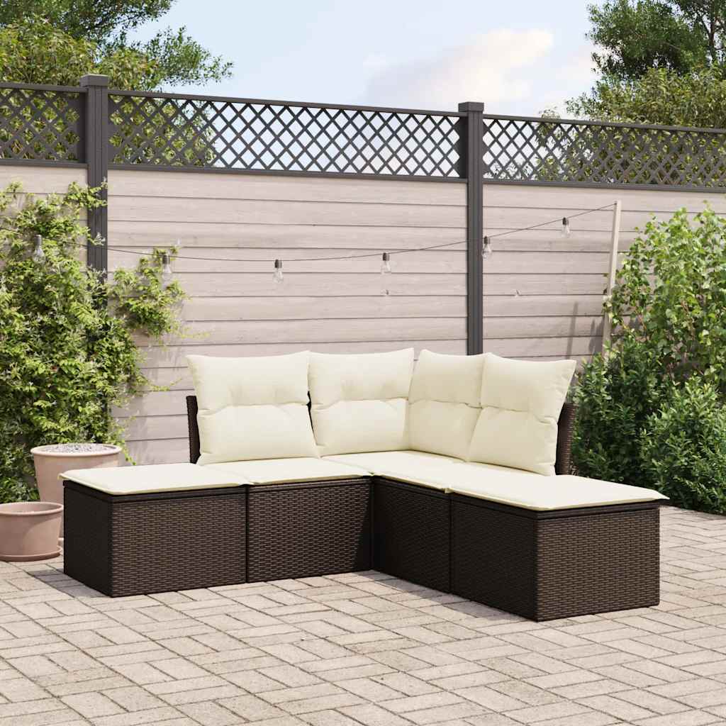sofasæt til haven 5 dele med hynder polyrattan brun