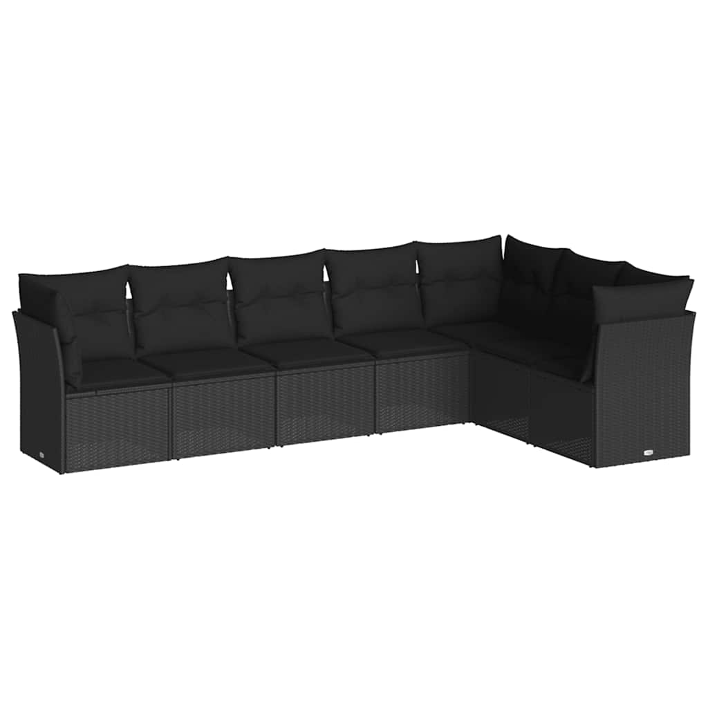 sofasæt til haven 7 dele med hynder polyrattan sort