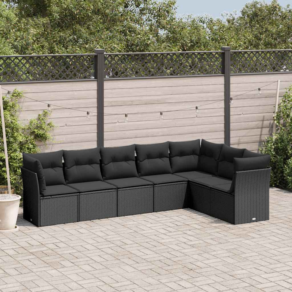 sofasæt til haven 7 dele med hynder polyrattan sort