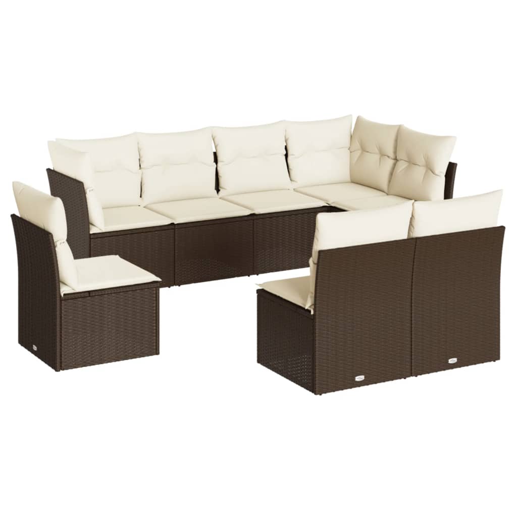 sofasæt til haven 8 dele med hynder polyrattan brun
