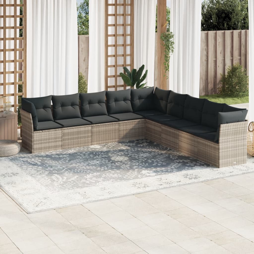 sofasæt til haven 9 dele med hynder polyrattan lysegrå