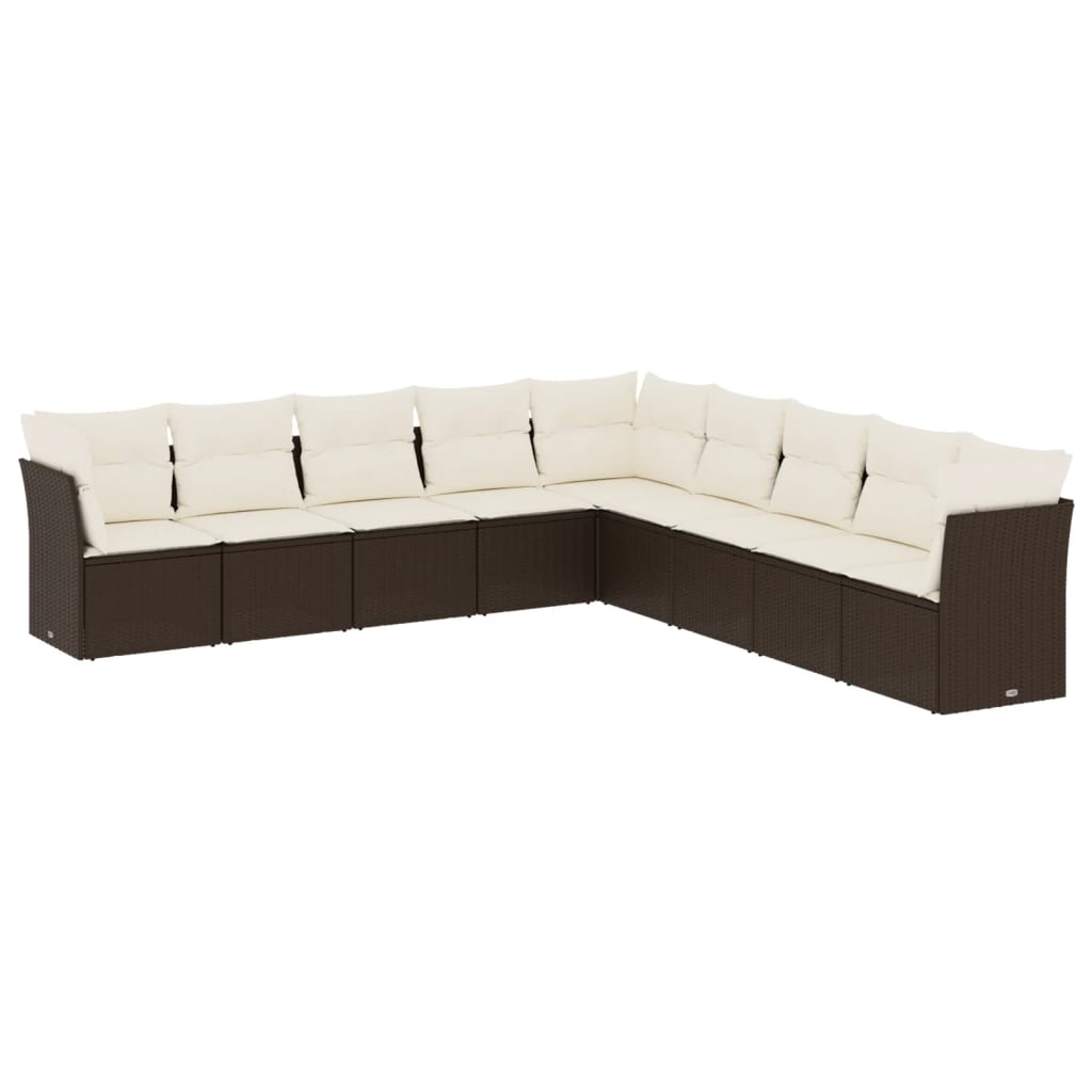 sofasæt til haven 9 dele med hynder polyrattan brun
