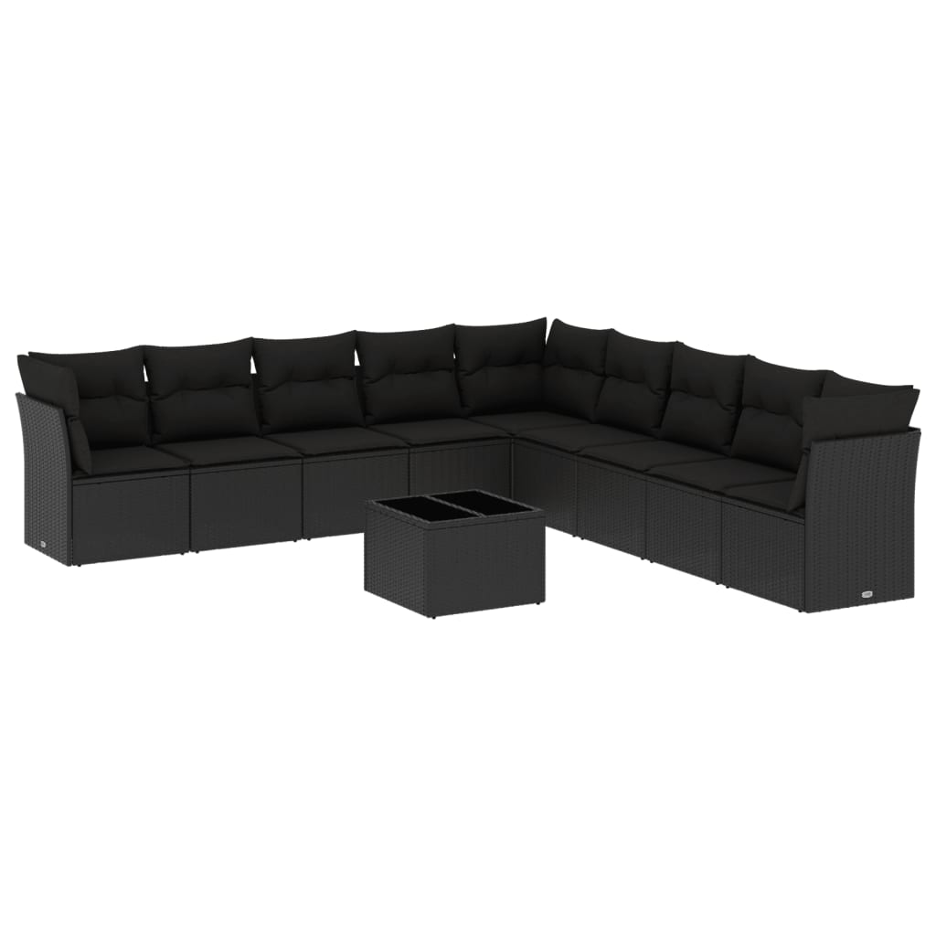 sofasæt til haven 10 dele med hynder polyrattan sort