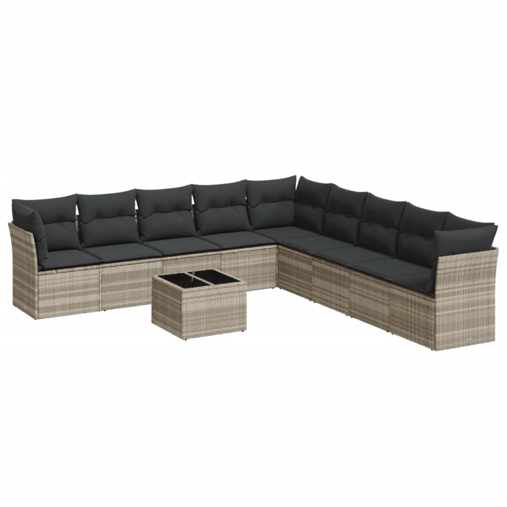 sofasæt til haven 10 dele med hynder polyrattan lysegrå