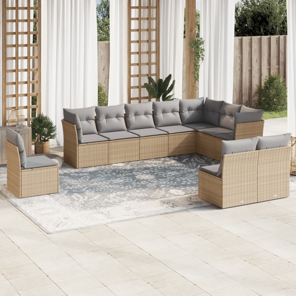 sofasæt til haven 10 dele med hynder polyrattan beige