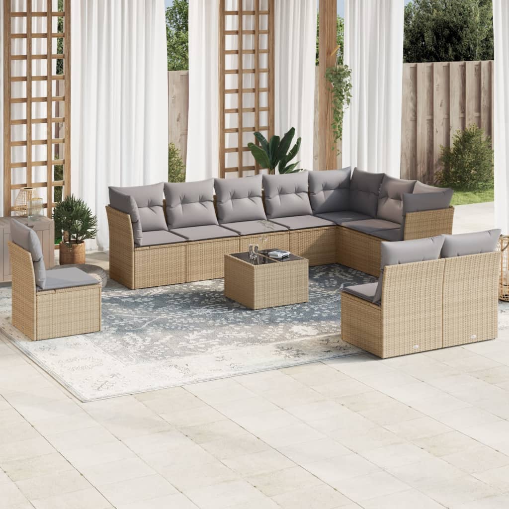sofasæt til haven 11 dele med hynder polyrattan beige