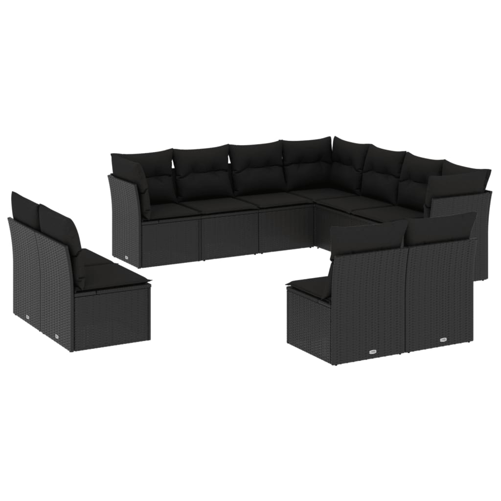 sofasæt til haven 11 dele med hynder polyrattan sort