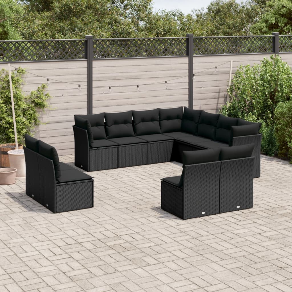 sofasæt til haven 11 dele med hynder polyrattan sort
