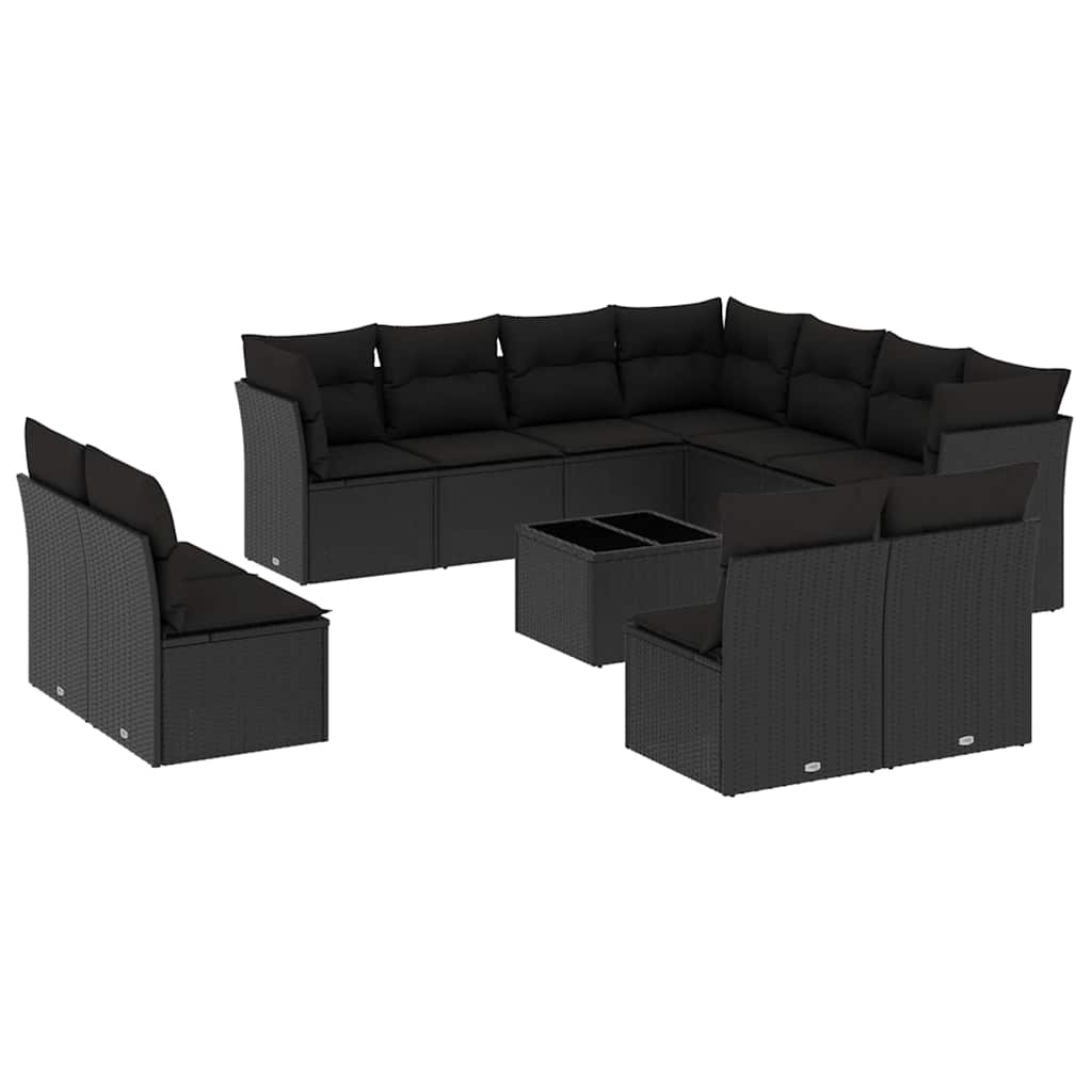 sofasæt til haven 12 dele med hynder polyrattan sort