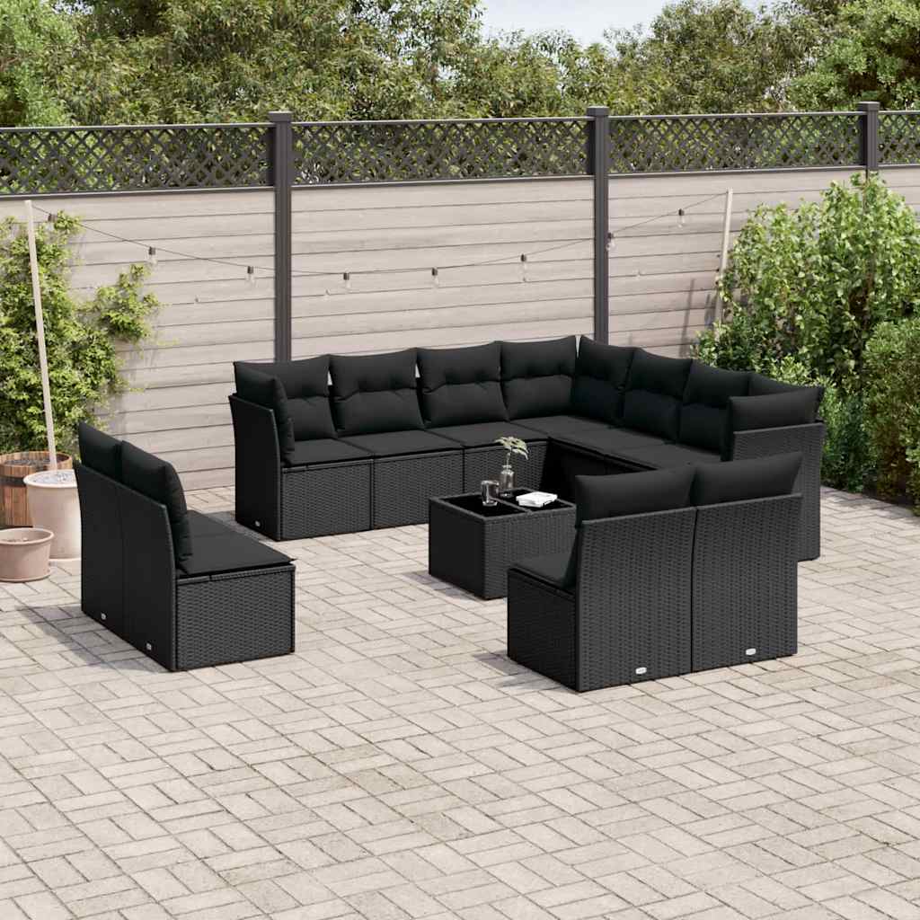 sofasæt til haven 12 dele med hynder polyrattan sort