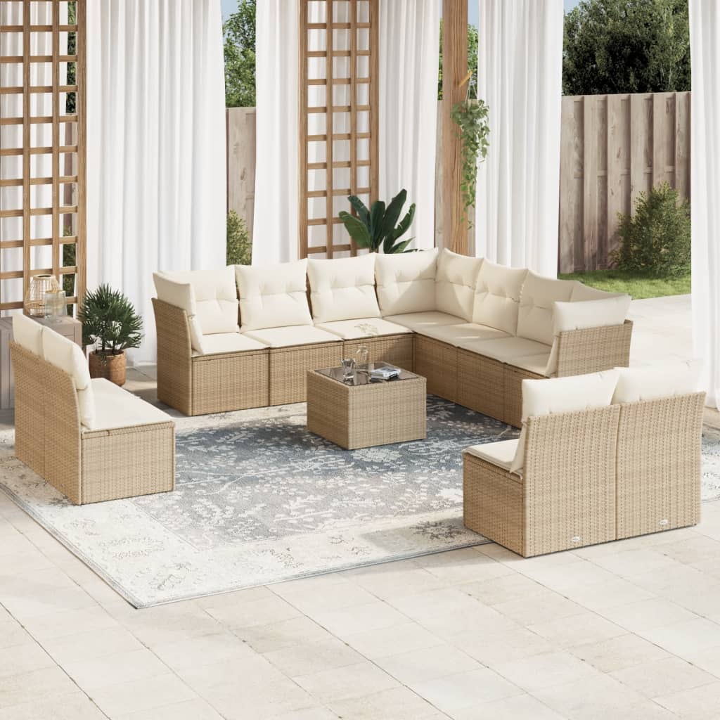 sofasæt til haven 12 dele med hynder polyrattan beige