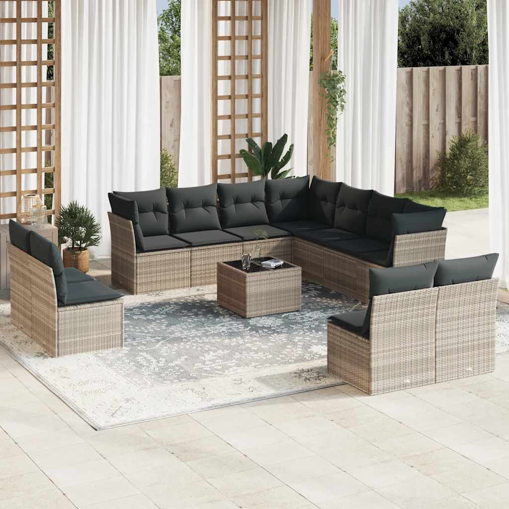 sofasæt til haven 12 dele med hynder polyrattan lysegrå