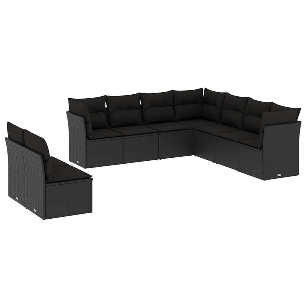 sofasæt til haven 9 dele med hynder polyrattan sort