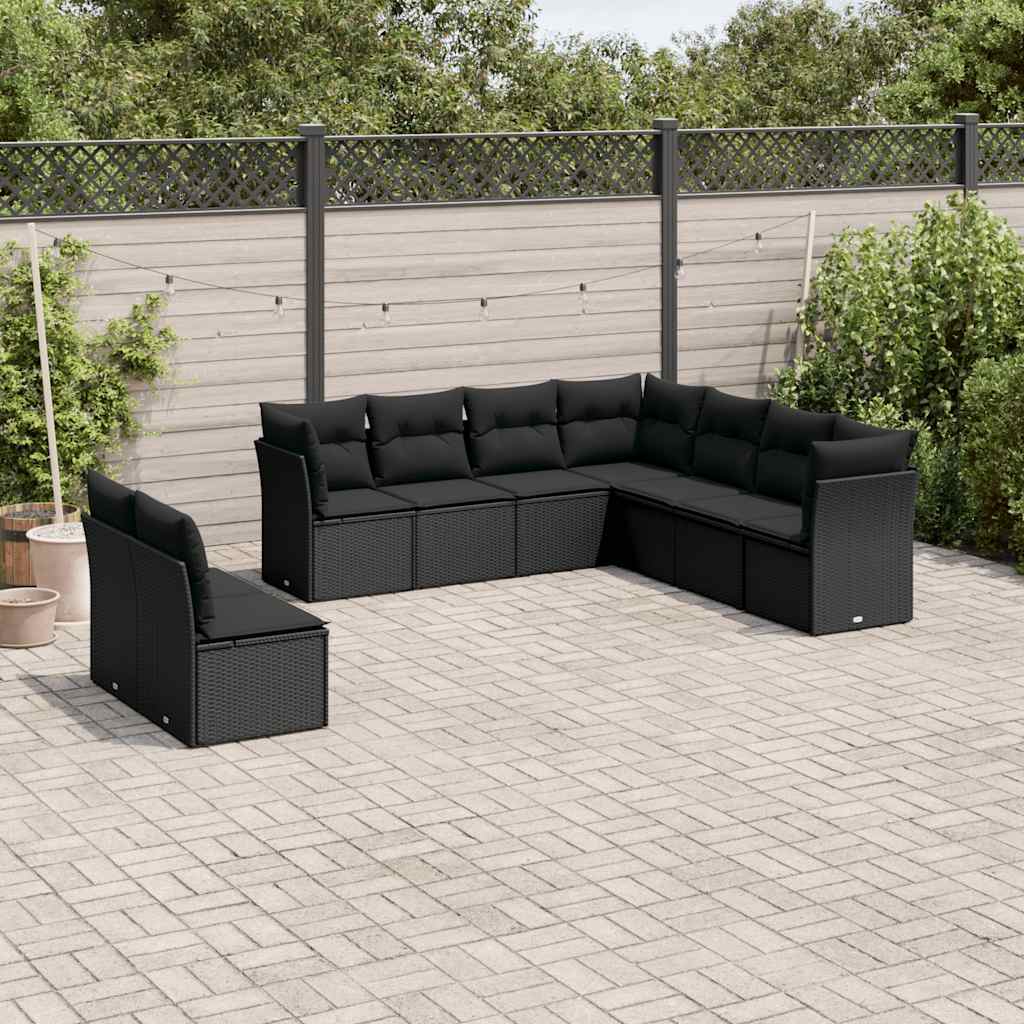 sofasæt til haven 9 dele med hynder polyrattan sort