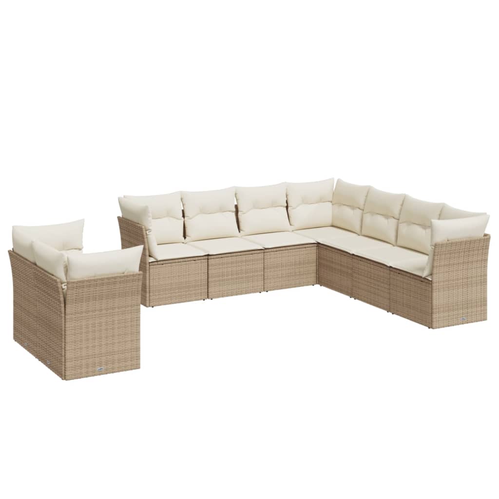 sofasæt til haven 9 dele med hynder polyrattan beige