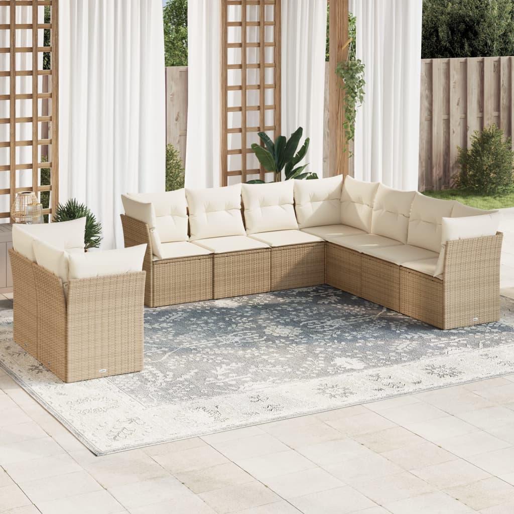 sofasæt til haven 9 dele med hynder polyrattan beige