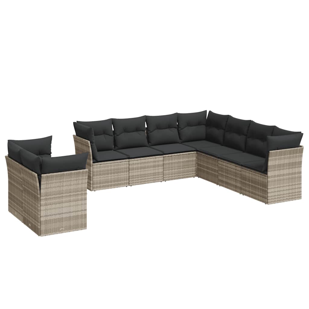 sofasæt til haven 9 dele med hynder polyrattan lysegrå