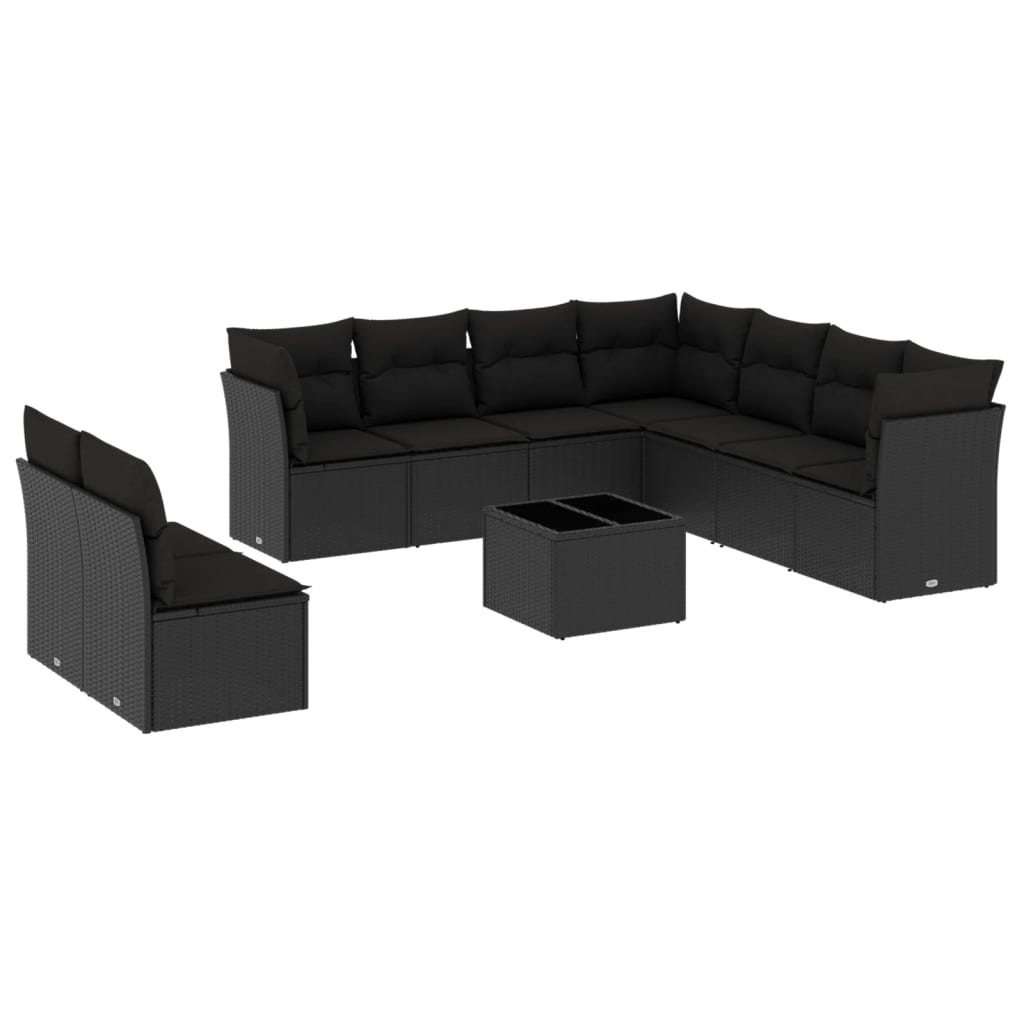sofasæt til haven 10 dele med hynder polyrattan sort